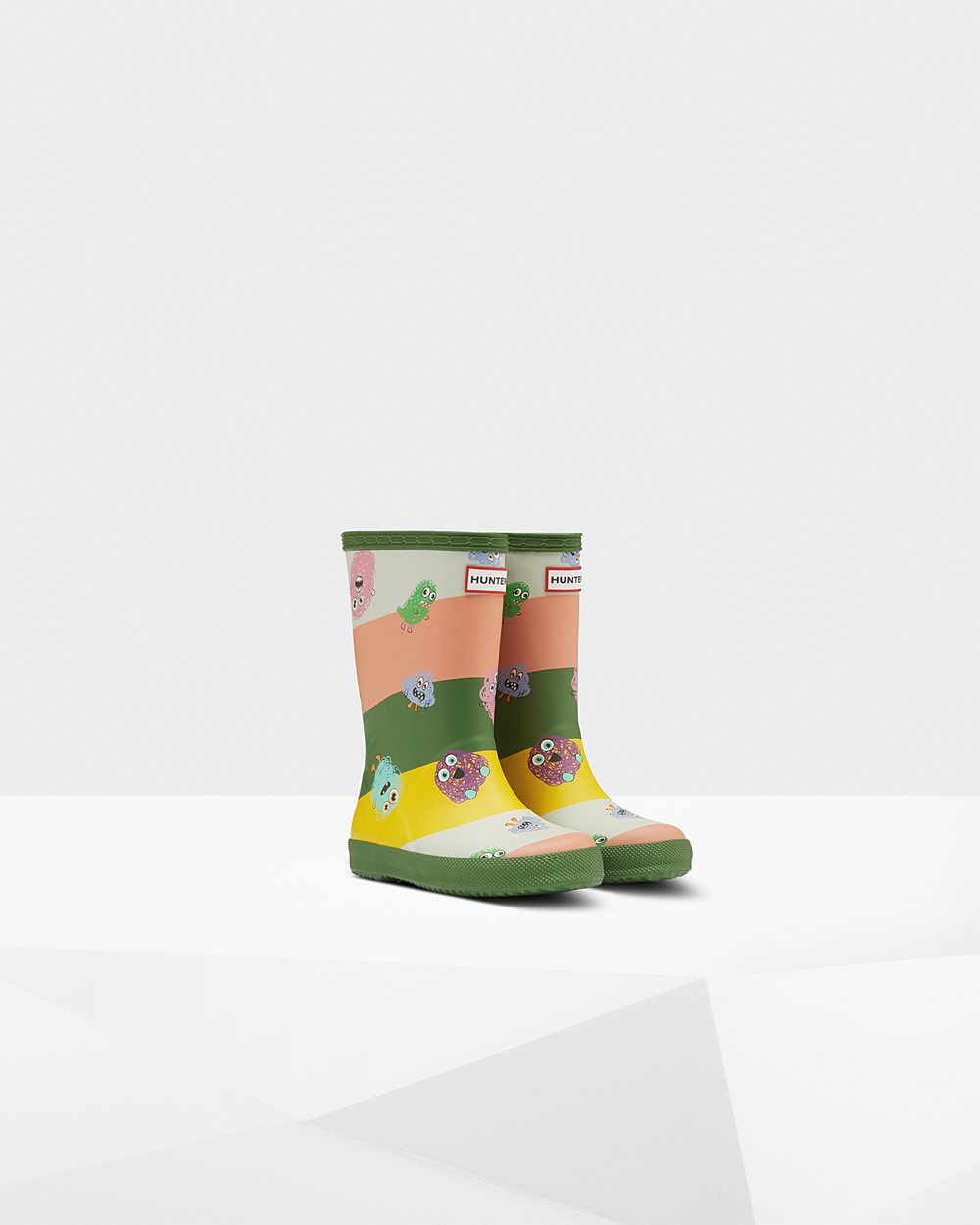 Kids Hunter Original First Classic Scribble Print | Rain Boots Green | NZ-58324-PGIX